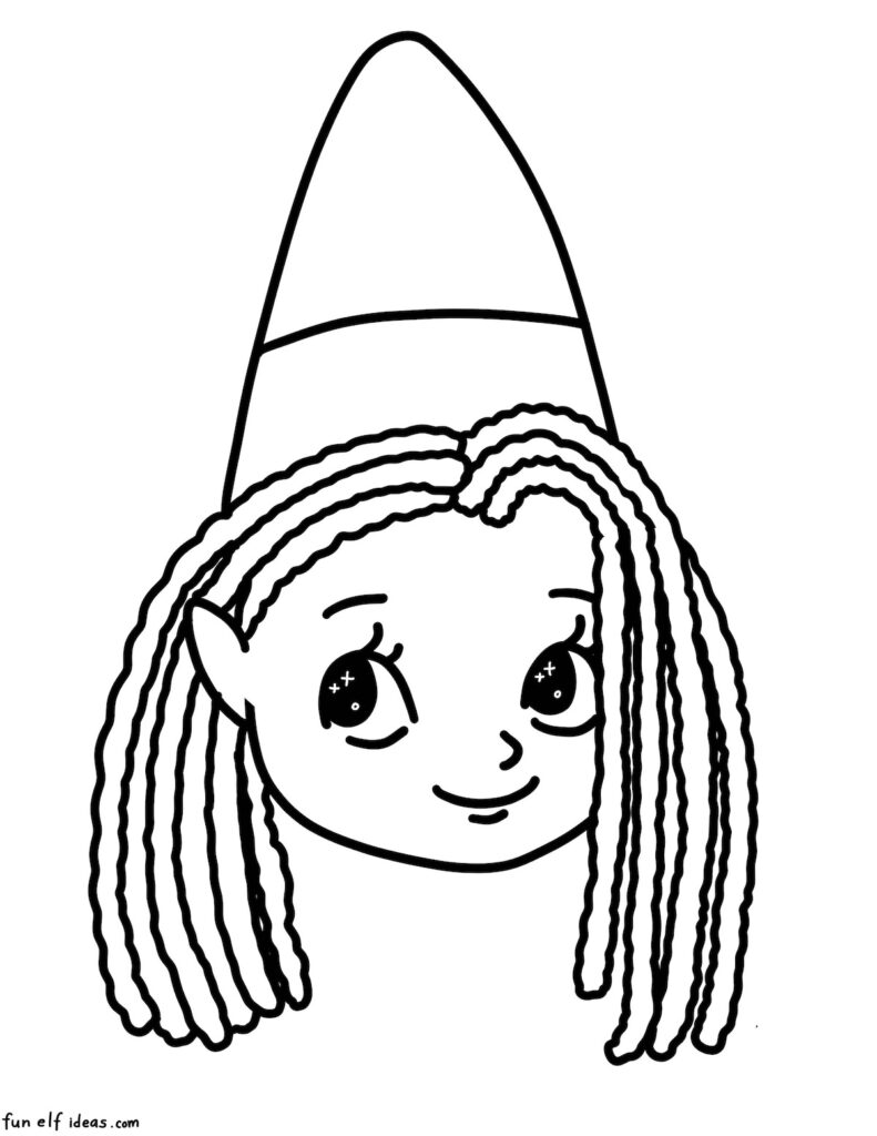 textured hair or locs, african or black elf on the shelf coloring page
