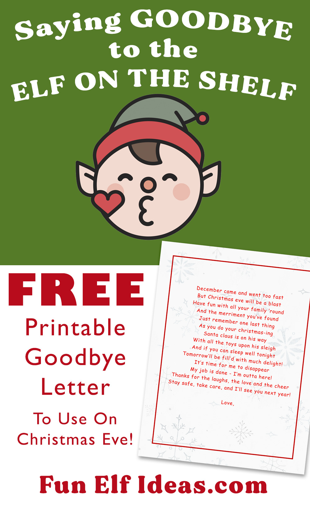 Free Elf On The Shelf Goodbye Letter For Christmas Eve - ･ﾟ Fun Elf ...